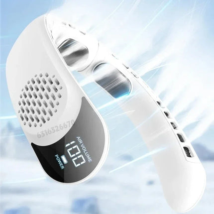 4000mAh Leafless Portable Neck Fan Turbine Vaneless Design 3 Gears Super Strong Wind Fast Cooling Digital Display for Outdoor