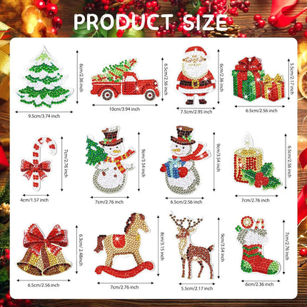 12Pieces Double Sided Christmas Diamond Art Ornaments Diamond Painting Keychains DIY 5d Painting Round Drill Key Chain Christmas