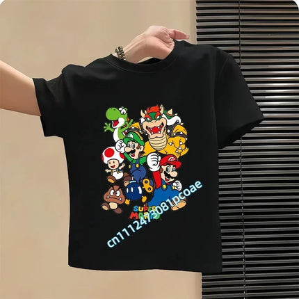 2026 New Summer Cotton T-shirt Super Mario Cartoon T-shirt Men's and Women's Fashion Top Children's Role Playing Short Sleeve