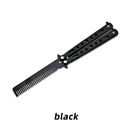 Foldable Comb Stainless Steel Practice Training Butterfly Knife Comb Beard Moustache Brushe Salon Hairdressing Hair Styling Tool