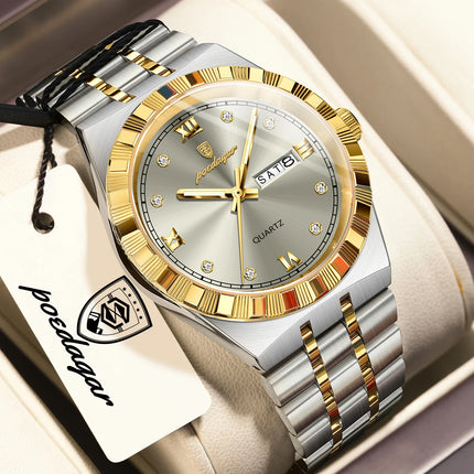 POEDAGAR Business Men's Watches Waterproof Luminous Week Date Fashion Men's Wristwatch Stainless Steel Quartz Watch For Men Reloj