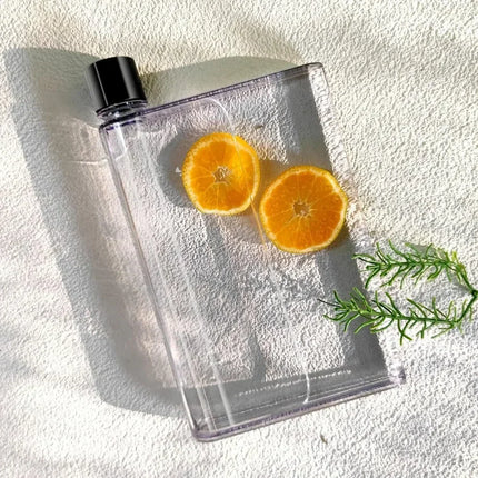 1pc Portable Clear Reusable Slim Flat Water Bottle 420ml Transparent Cup for School Sports Travel Drinkware