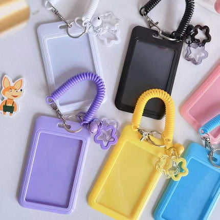 Cute Colorful ID Card Holder Clear Acrylic Star-Shaped Retractable Holder Keychain Design Keychain Holder Campus ID