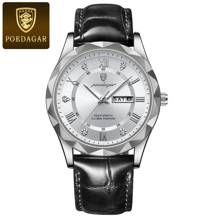 POEDAGAR Original Luxury Men's Watch Waterproof Luminous Date Week Sports Men's Watches Classic Business Quartz Leather Men Watch