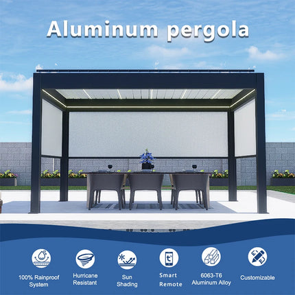 Aluminum Electric Louvred Gazebo, Bioclimatic Pergola 5x3 4x5 Custom Outdoor Garden Structure for Villa Home