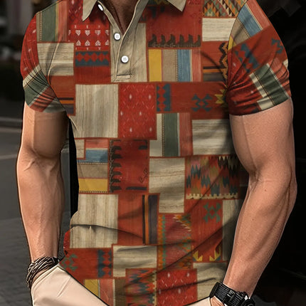 Fashion Elegant Harajuku Slim Fit Ropa Hombre Loose Casual All Match Lattice Men's POLO Shirt Printed Button Short Sleeve Tops