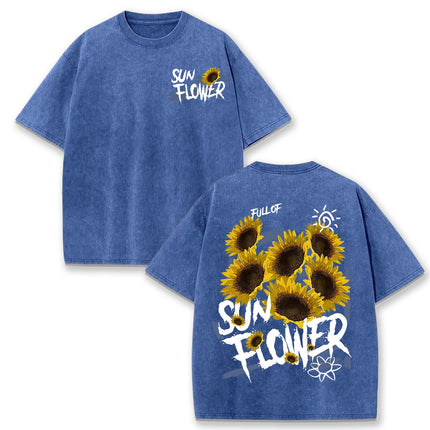 Lift Is Good Beautiful Sunflower Print Washed T-Shirts Women Soft Cotton T-Shirt Street Creative Short Sleeve Summer Casual Tops
