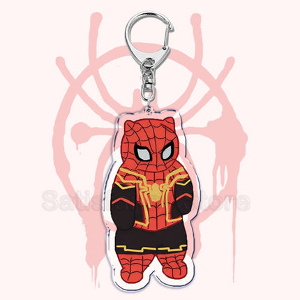 Cute Spider Punk Cat Warrior Key Chain Key Ring Invincible Superhero Keychains Keyring Pendant for Bag Man Women Jewelry Gifts