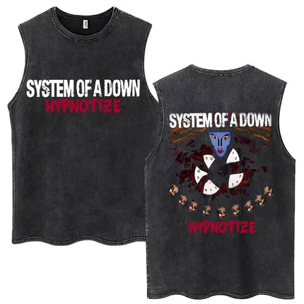 Washed Rock Band System of A Down Mezmerize Tank Tops Men's Retro Hip Hop Gothic Sleeveless T-shirt Oversized Cotton Vests Gifts