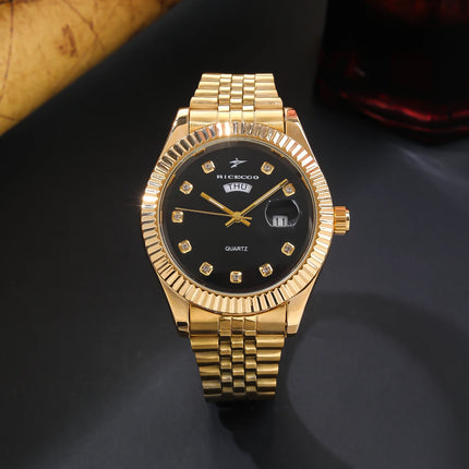 Classic Men's Steel Strap Luxury Wristwatch Business Calendar Stainless Steel Round Male Quartz Watches Clock Wristwatches ﻿