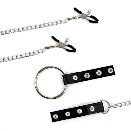 Nipple Clamps with Penis Ring Stainless Metal Long Chain Testis Bondage Nipple Stimulator Erotic BDSM Sex Toys for Couples