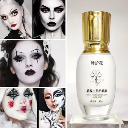 45ML Pure White Liquid Foundation Goth White Foundation Cream Concealer Cosplay Clown Halloween Face Body Paint Zombie Make-Up