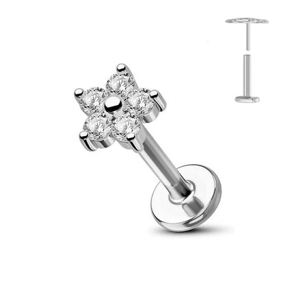 ASTM F136 G23 Titanium Flower Threadless Earring Piercing Petals Leaf Heart Butterfly Pin Daith Conch Push in Labret Stud