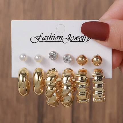 Popular Geometric Earnail Earring Set Imitation Pearl Dot Diamond Charm Electroplating CCB Earrings Women's Jewelry