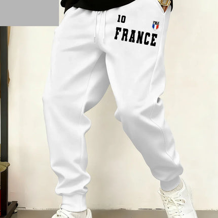 France Flag Prints Sweatpants Mens Winter Loose Trousers Basics Comfortable Fleece Warm Jogger Pants Casual Pocket Male Clothes