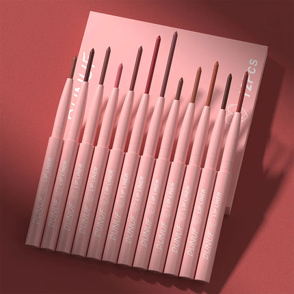 DUNUF 12 Color Matte Lip Liner Pencil Set Waterproof Smudge Proof Long Lasting Vegan Cruelty Free Lipstick Makeup Kit