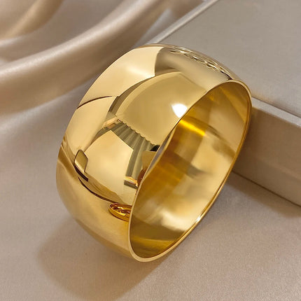 Glossy Gold Plated Stainless Steel Bracelet for Women Men Fashion 10 15 30mm Size Chunky Smooth Cuff Bangles Waterproof Jewelry