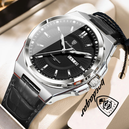 POEDAGAR High Quality Fashion Men's Wristwatch Waterproof Luminous Date Week Business Quartz Men's Watches Leather Men Watch Reloj