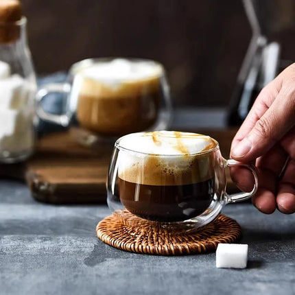 YWDL 100/200ml Double Walled Glass Coffee Cup Set Clear Espresso Cups With Handle Heat-resisting Glass Cup For Milk Latte Tea