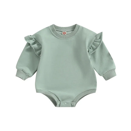 Baby Sweatshirt Romper Ruffle Long Sleeve Round Neck Solid Color Bodysuit Infant Fall Outfit