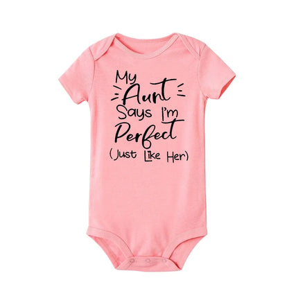 My Aunt Says I'm Perfect Letter Printed Infant Toddler Jumpsuit Summer Newborn Bodysuits Funny Auntie Baby Clothes Shower Gifts