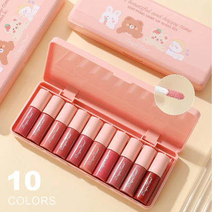 Mini 10 Colors Liquid Lip Gloss Waterproof Non-stick 24 Hours Long Lasting Mirror Lipstick Set Lip Gloss Cosmetic Makeup Care
