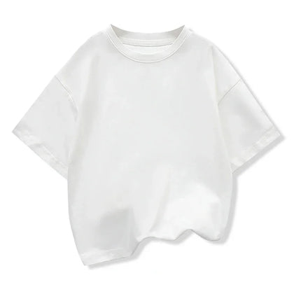 Kids Dropped Shoulder Short-sleeved T-shirt Summer New Pure Cotton Round Neck Loose Bottoming Shirt Student Sportswear 2-10Y