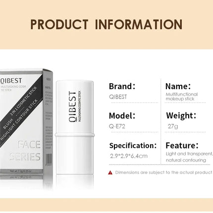 QIBEST Multi-functional Makeup Balm Pearlescent Highlights Stick Cheek Blush Brighten Highlight Stick Lip Balm Contour Pen