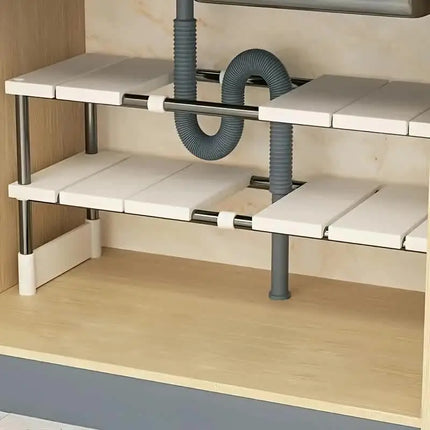 Adjustable Under-Sink Storage Rack - Stainless Steel Multi-Layer Space-Saving Storage Rack, Suitable for Kitchen and Bathroom Cabinets, Durable Wood-Free Design, Easy to Install, Multifunctional Under-Sink Shelf, Ideal Placem