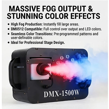 1500W Fog Smoke Machine RGB 9X3W LED Stage Fogger Effect DMX Remote Control DJ Equipment for Wedding Party Nightclub Disco