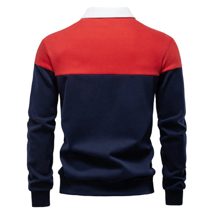2025 New Arrival Long-Sleeve Polo-Collar Sweatshirt for Men, High-Quality Patchwork Casual Top