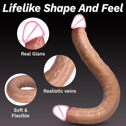 Dual-Ended Dildo for Women -Flexible Realistic Double Penetration Adult Toy Soft Waterproof Phallus for Vaginal Anal Stimulatio