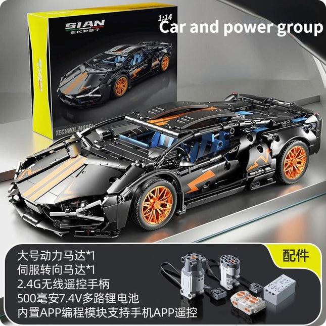 1280 PCS Technology 1:14 Black Supercar racing building blocks assembled brick car toy gift for boys birthday present