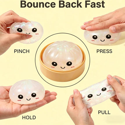Sparkle Bun Squishy Toy Slow Rebound Stress Relief Squeeze Ball Soft With Bead&Steamer Fidget Toy for Anxiety Relief Sensory Toy