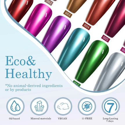 12 Colors Mirror Effect Nail Polish - Metal Chrome No UV Lamp Needed, Quick Dry Long Lasting Nail Lacquer, Professional Salon