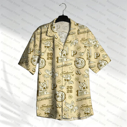 Poke-mon Kanto 2026 Hawaiian Shirt Men Women Shirt Pikachu Anime Summer Beach Button Up Casual Short Sleeve Kids Shirt Tops