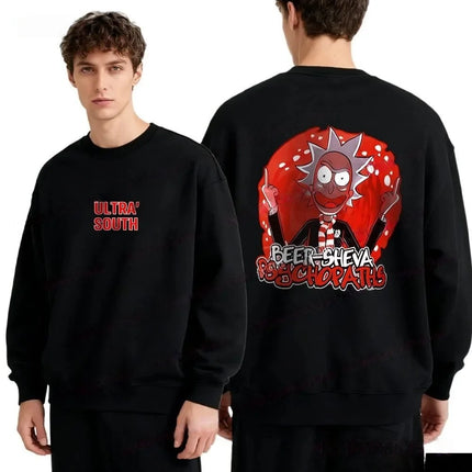 TESM Men Autumn Round Neck Fleece Sweatshirt Solid Color Pullover Top Black Printed Long-Sleeved