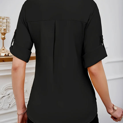 Women's plus size casual summer woven solid color shirt