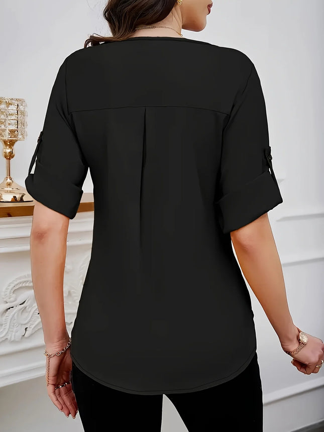 Women's plus size casual summer woven solid color shirt