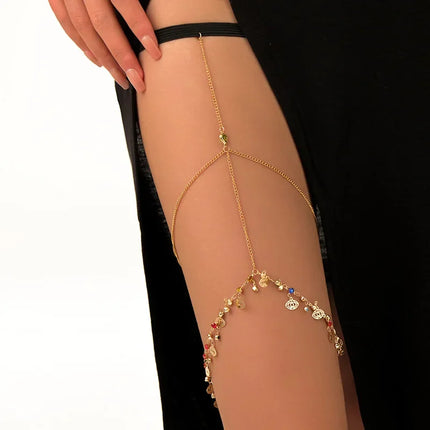 Sexy Summer Bohemian Thigh Chain Simple Body Chains for Women Double-layer Metal Leg Chain Festival Jewelry Accesorios Gift