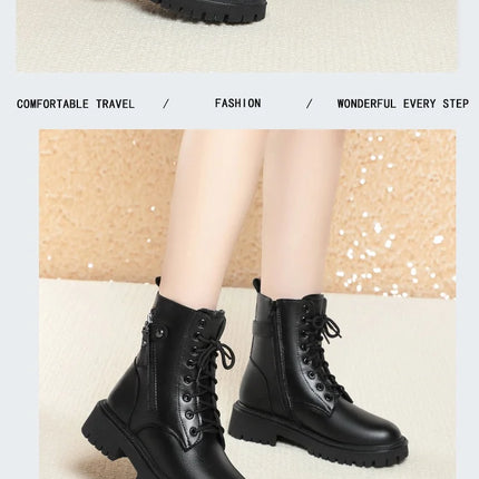 WOIZGIC Women Female Ladies Mother Genuine Leather Shoes Ankle Boots Winter Autumn Warm Fur Wool Zipper Plus Size 42 43