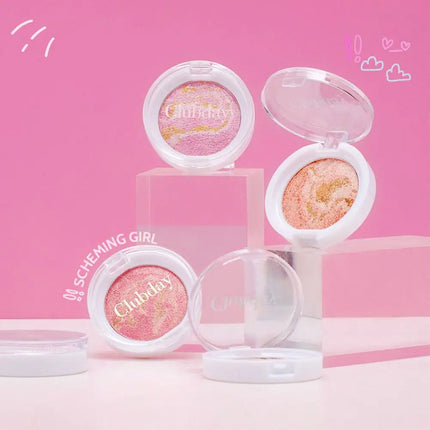 Clubday 3 Color Marbled Highlighter Blush Shimmery Glow Duo Multiple Shades Face Highlighting Blush Makeup Cosmetics
