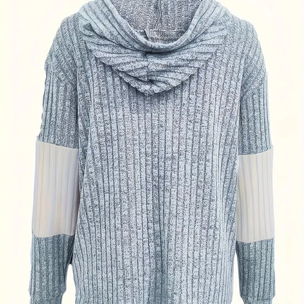 Women's Casual Color Block Hoodie Drawstring Zipper Jacket Streetwear Style with Pockets