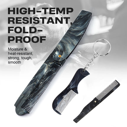 1/2PCS Marble Pattern Beard Folding Comb With Key Chain Mini Mustache Comb Men Portable Travel Beard Care Hair Styling Tool Comb