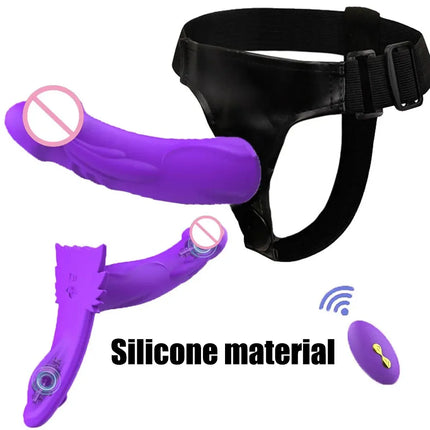 Remote Control Vibrating Silicone Strap On Dildo Harness, Adjustable Wearable Pegging Panties for Couples, Detachable Dual Stimu