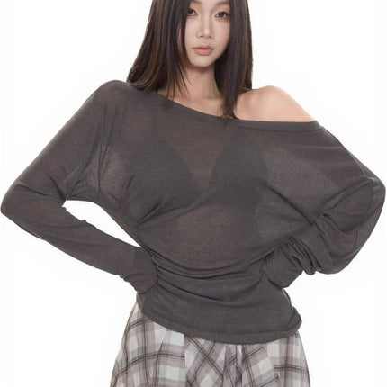 See Through Long sleeve Oversize T shirt Women Sexy Back Bandage Off shoulder Top Female Basic Long Tees Korean Chic Lady New