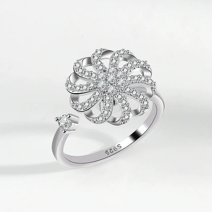 VENTFILLE 925 Sterling Silver Sunflower Diamond Zircon Rotatable Ring For Women Gift Relieve Stress Ring Jewelry Wholesale