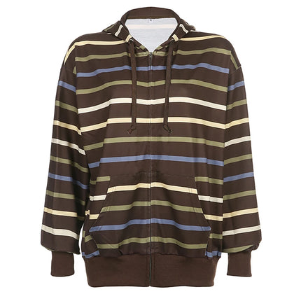 Xingqing Fairycore Aesthetic Sweatshirt Striped Long Sleeve Tops with Pockets Hoodie for Women Grunge Emo y2k Clothes Streetwear
