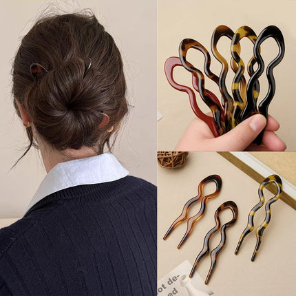 New Hair Fork Leopard Print U-Shaped Barrettes Hair Stick Bun Clip Hairpins Women Girls Ponytail Meatball Head Hair Accessories
