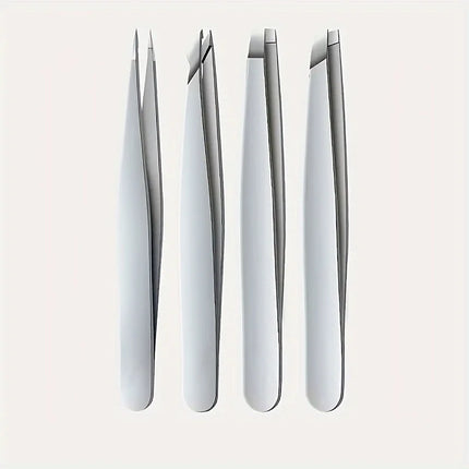 4Piece Stainless Steel Tweezer Set for Facial Hair Removal and Splinter Removal travel kit